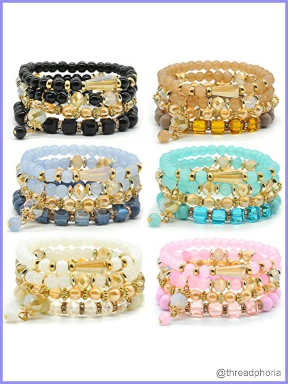 Bohemian Stretch Bracelet Sets for Women - 6 Sets Stackable Boho Beaded Jewelry